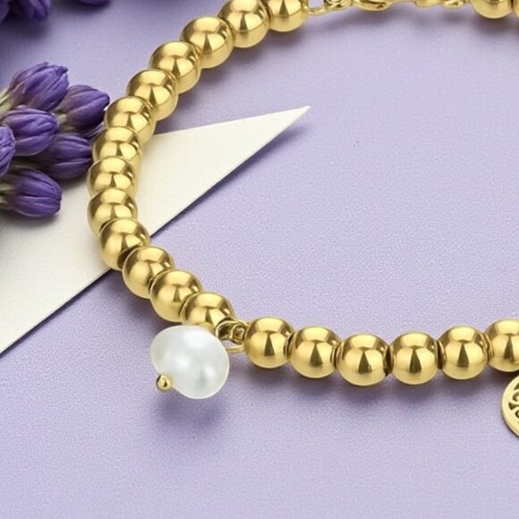 🆕️18K Gold Plated Stainless Steel Beaded Bracelet with Mandala & Pearl Charms ✨ - Picture 11 of 13